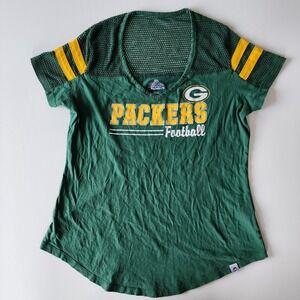 MAJESTIC Green Bay Packers Shirt Womens Medium Jersey Mesh NFL Football Tee Logo
